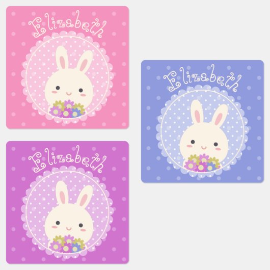 ピンクガーリーかわいいかわいいバニー&フラワーズ名前をカスタムする ラベル (グループ)