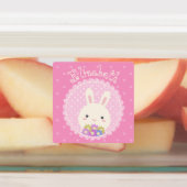 ピンクガーリーかわいいかわいいバニー&フラワーズ名前をカスタムする ラベル (貼付)