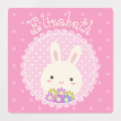 ピンクガーリーかわいいかわいいバニー&フラワーズ名前をカスタムする ラベル (デザイン1)