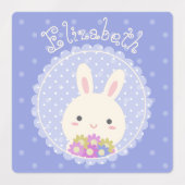 ピンクガーリーかわいいかわいいバニー&フラワーズ名前をカスタムする ラベル (デザイン2)