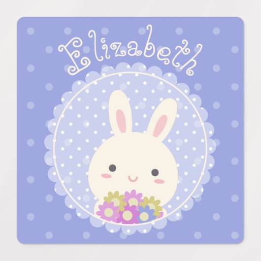 ピンクガーリーかわいいかわいいバニー&フラワーズ名前をカスタムする ラベル (デザイン2)