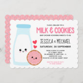 ピンクガーリーかわいいミルクとクッキー赤ちゃんシャワー 招待状 (正面/裏面)