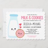 ピンクガーリーかわいいミルクとクッキー赤ちゃんシャワー 招待状 (正面)