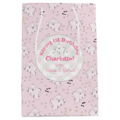 ピンクガーリーかわいい幽霊ベビーハロウィーン1歳の誕生日 ミディアムペーパーバッグ (正面)