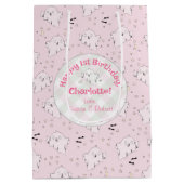 ピンクガーリーかわいい幽霊ベビーハロウィーン1歳の誕生日 ミディアムペーパーバッグ (裏面)