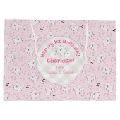 ピンクガーリーかわいい幽霊ベビーハロウィーン1歳の誕生日 ラージペーパーバッグ (裏面)