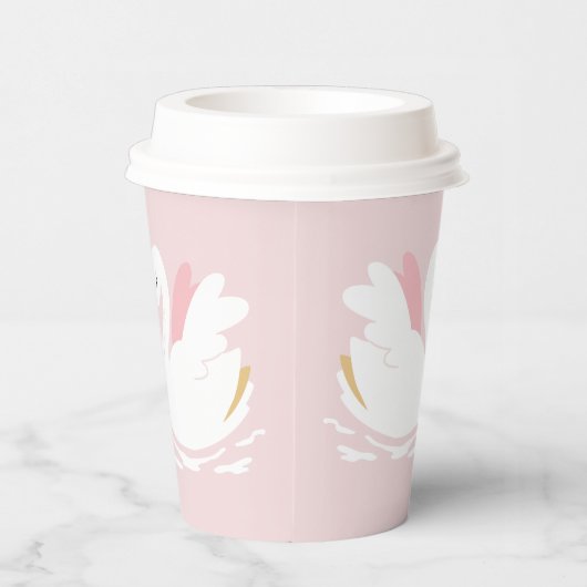 ピンクガーリーかわいい白鳥エレガントな誕生日パーティーデコル 紙コップ (右)