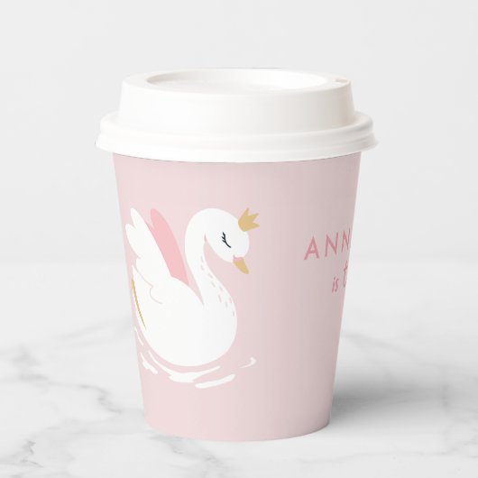 ピンクガーリーかわいい白鳥エレガントな誕生日パーティーデコル 紙コップ (正面)
