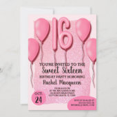 ピンクガーリーかわいらしグリッターバルーン甘い16 招待状 (正面)