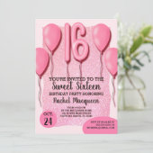 ピンクガーリーかわいらしグリッターバルーン甘い16 招待状 (スタンド正面)