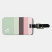 ピンクガーリーがかった茶色のモノグラストライプのム ラゲッジタグ (正面横)