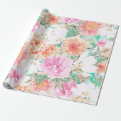 ピンクガーリーとオレンジの花水絵を描色  ラッピングペーパー (アンロールド)
