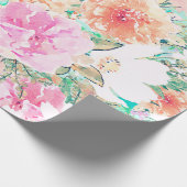 ピンクガーリーとオレンジの花水絵を描色  ラッピングペーパー (角)