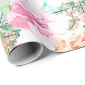 ピンクガーリーとオレンジの花水絵を描色  ラッピングペーパー (ロールコーナー)