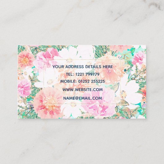 ピンクガーリーとオレンジの花水絵を描色 名刺 (裏面)