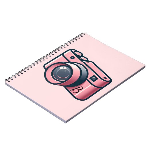 ピンクガーリーとグレーのカメラ撮パーソナライズされた影 ノートブック (左側)