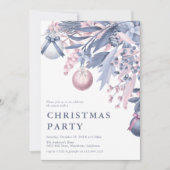 ピンクガーリーとグレーの冬の葉クリスマスパーティーI 招待状 (正面)