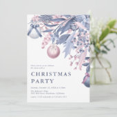 ピンクガーリーとグレーの冬の葉クリスマスパーティーI 招待状 (スタンド正面)