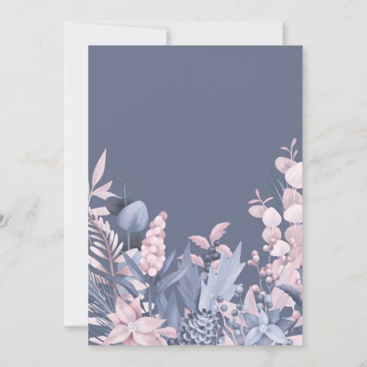 ピンクガーリーとグレーの冬の葉クリスマスパーティーI 招待状 (裏面)