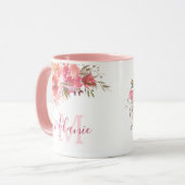 ピンクガーリーとサンゴバラ名モノグラムマグ マグカップ (正面左)