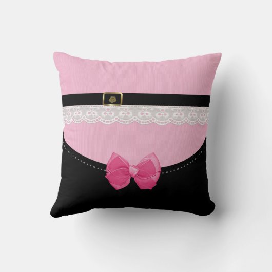 ピンクガーリーとブラックのベビーシューズと弓と名前 クッション (裏面)