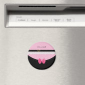 ピンクガーリーとブラックのベビーシューズ誕生のお知らせ マグネット (インサイチュ (食洗機))