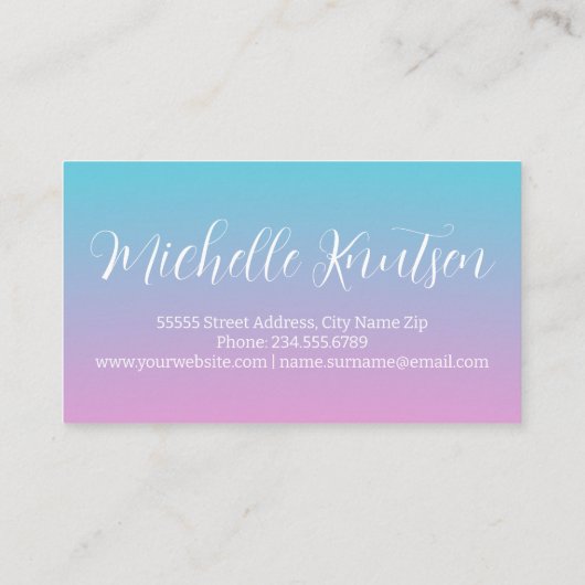 ピンクガーリーとブルーのメイクアップアーティストヘアサロン 名刺 (裏面)