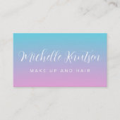 ピンクガーリーとブルーのメイクアップアーティストヘアサロン 名刺 (正面)