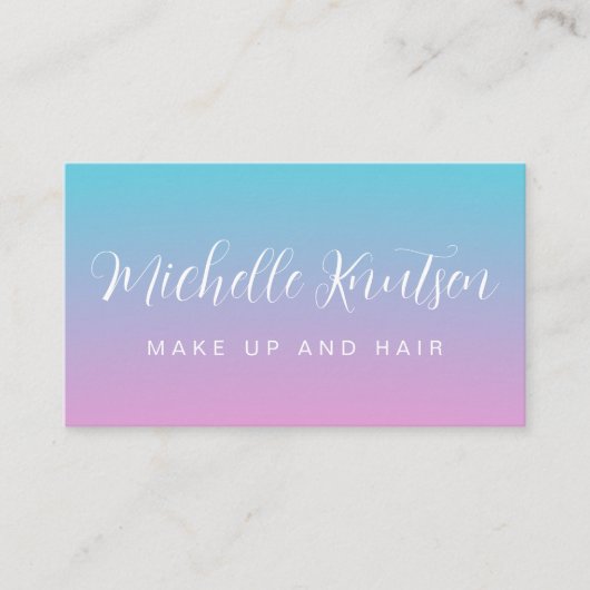 ピンクガーリーとブルーのメイクアップアーティストヘアサロン 名刺 (正面)