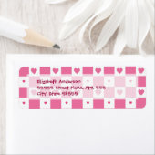 ピンクガーリーと白のチェッカーボードハート ラベル (インサイチュ)