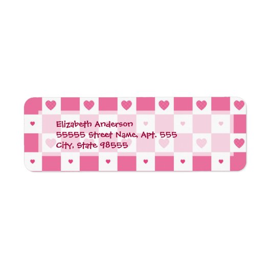 ピンクガーリーと白のチェッカーボードハート ラベル (正面)