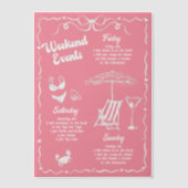 ピンクガーリーと白のバチェロレッテ週末パーティー ベラム紙招待状 (正面)
