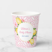 ピンクガーリーと白のレモン赤ちゃんシャワーパーティー 紙コップ (正面)