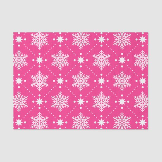 ピンクガーリーと白の雪片クリスマスパターン 薄葉紙 (正面)
