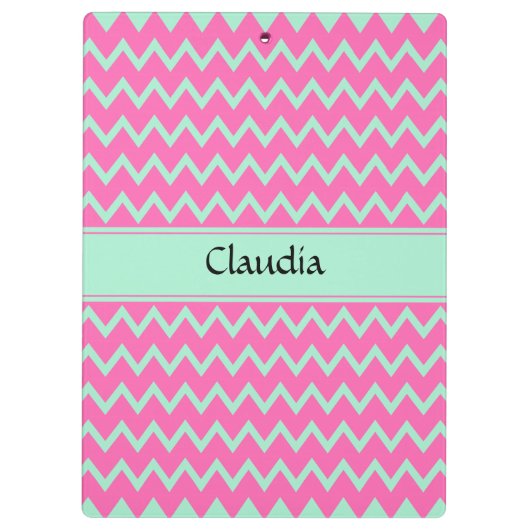 ピンクガーリーと緑のジグザグ模様 クリップボード (裏面)