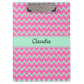ピンクガーリーと緑のジグザグ模様 クリップボード (正面)