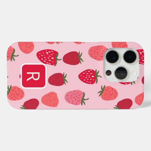 ピンクガーリーと赤のイチゴのシームレスパターン Case-Mate iPhoneケース (裏面 (横))