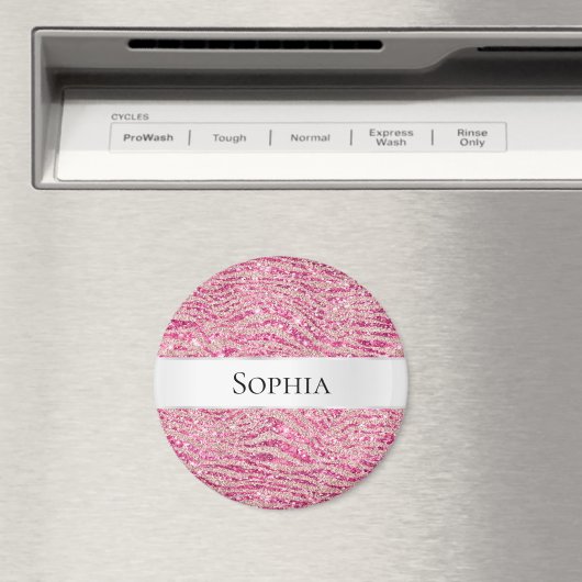 ピンクガーリーと赤面グリッターゼブラ名 マグネット (インサイチュ (食洗機))