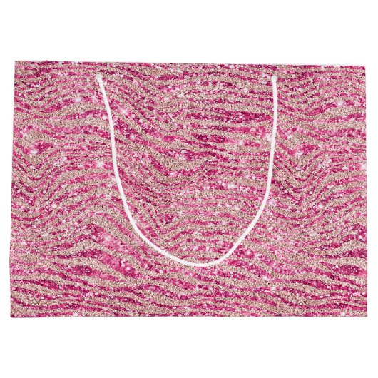 ピンクガーリーと赤面グリッターゼブラ誕生日 ラージペーパーバッグ (裏面)