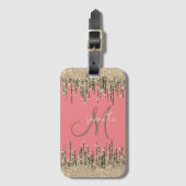 ピンクガーリーと金ゴールドのアイスクリームドリップモノグラム名 ラゲッジタグ (正面縦)