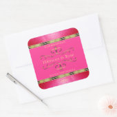 ピンクガーリーと金ゴールドの製品ラベルのグリッター縁ど スクエアシール (封筒)