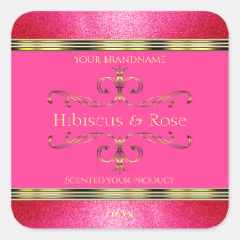 ピンクガーリーと金ゴールドの製品ラベルのグリッター縁ど スクエアシール