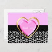 ピンクガーリーと金ゴールドハートありがとう ポストカード (正面/裏面)