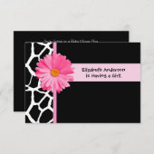 ピンクガーリーと黒のキリンのベビーシャワー 招待状 (正面/裏面)