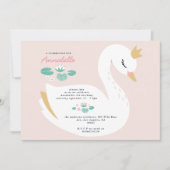 ピンクガーリーのかわいいエレガント白鳥の子どもたち  招待状 (正面)