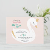 ピンクガーリーのかわいいエレガント白鳥の子どもたち  招待状 (スタンド正面)
