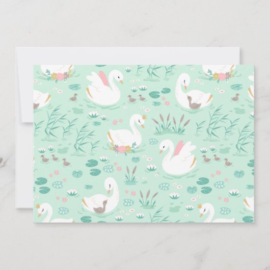 ピンクガーリーのかわいいエレガント白鳥の子どもたち  招待状 (裏面)