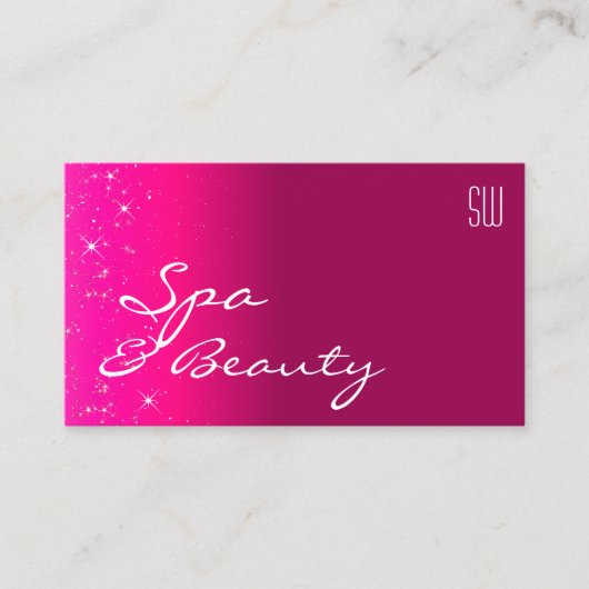 ピンクガーリーのきらめくグリッター星とイニシャル 名刺 (正面)