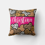 ピンクガーリーのよくはしゃぐアニマルプリントハート名 クッション (裏面)