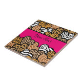 ピンクガーリーのよくはしゃぐアニマルプリントハート名 タイル (側面)